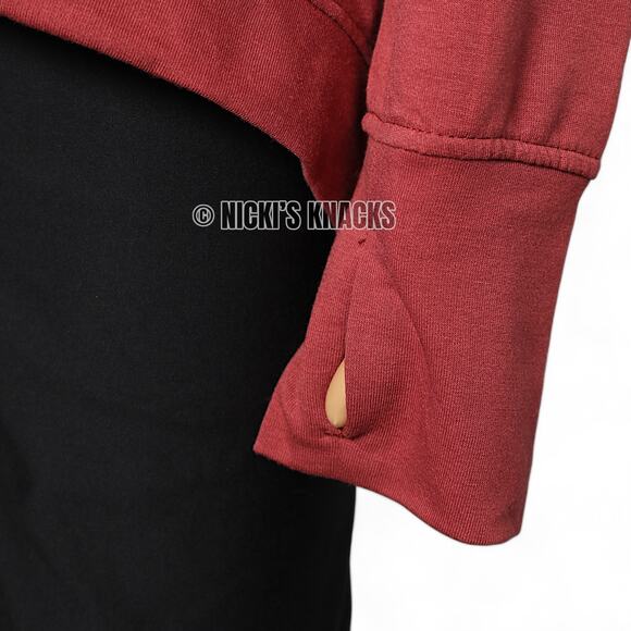 Danskin Tapered Terry Pullover Hoodie with Thumbholes Dark Rose Red Size L - Picture 5 of 10
